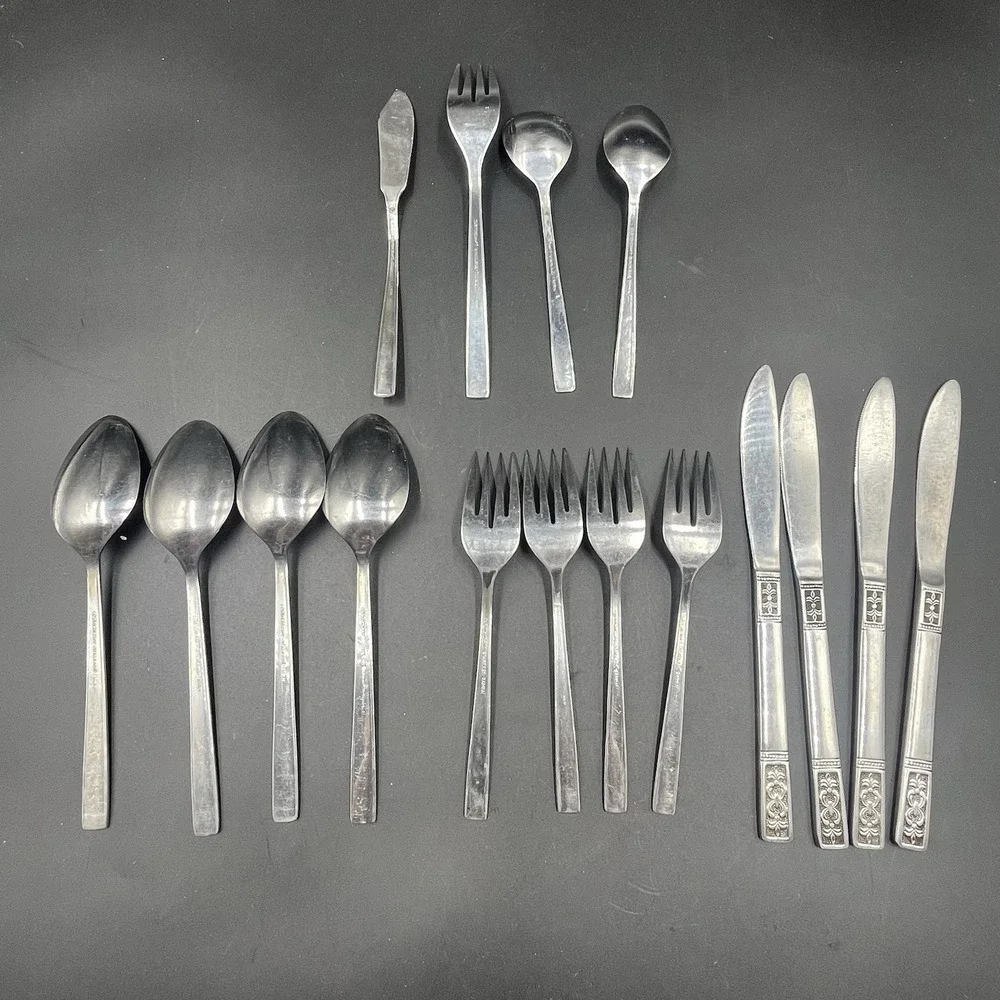 Vtg Custom‎ Craft MCM Stainless Taiwan 4 Knives, Salad Forks, Tablespoons, etc